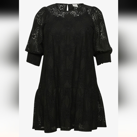Black Lace Mini Dress 3/4:Sleeve size 24 EU 54 - Picture 1 of 17